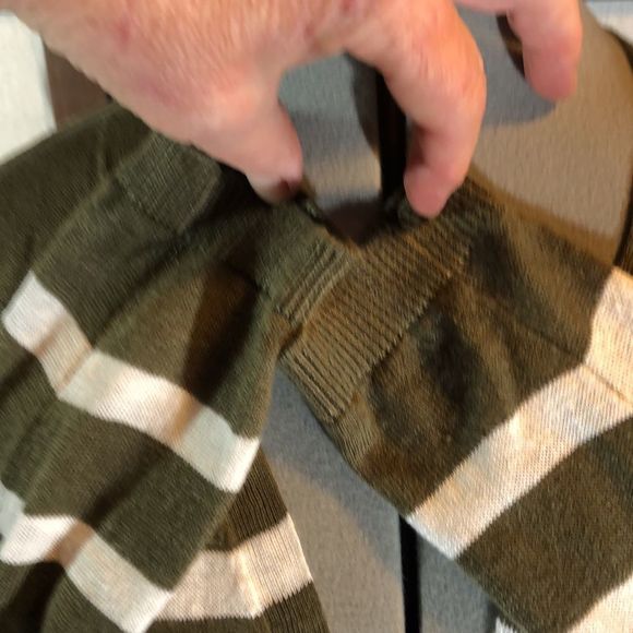 Talbots Women's Small Cardigan Olive/ White Stripe L/S Open Knit Linen NWOT - Picture 9 of 13